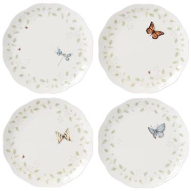 Imagem de Conjunto de Pratos para Jantar com 4 Peças, Formato Ondulado Redondo, Material de Porcelana e Tema de Borboleta, LENOX 894542, Colorido