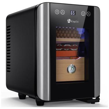 Imagem de Umidor para Charutos Elétrico 8L com Controle de Temperatura, Prateleiras em Madeira de Cedro Espanhol e Higrômetro, 110V, KingChii, Preto