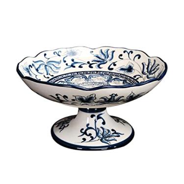 Imagem de Tigela de frutas, cesta de frutas, fruteira, novo estilo chinês, retrô, azul e branco, prato de frutas, casa, sala de estar, cozinha, restaurante, decoração de mesa, prato de frutas redondo de