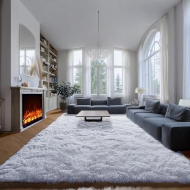 Imagem de ONASAR Tapetes brancos de 20 x 25 cm para sala de estar, tapete felpudo grande e fofo, lavável, macio, grosso, felpudo, grande, tapete para crianças, meninos e meninas, adolescentes, berçário