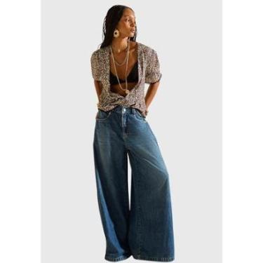 Imagem de Calça Pantalona Alta Azul Morena Rosa-Feminino