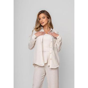 Imagem de Camisão Listrado Alfaiataria Bege Salvatore - Salvatore Fashion, M