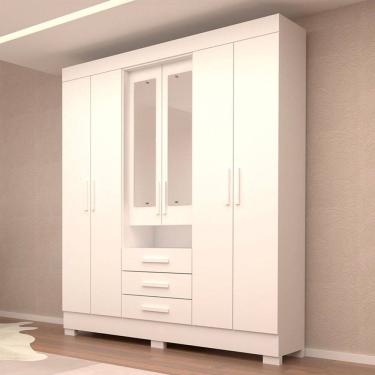 Imagem de Guarda-Roupa Casal Débora Capelinha 6 Portas 3 Gavetas com Espelho 100% Mdf Branco - Acp Móveis
