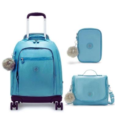 Imagem de Kipling Mochila de Rodinha+Lancheira+Estojo Azul Metalic Kit