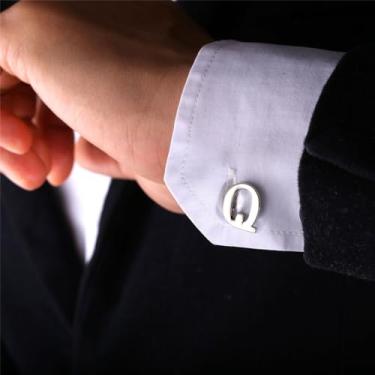 Imagem de Abotoaduras iniciais de aço inoxidável 26 abotoaduras de letra inicial do alfabeto camisas de casamento de negócios A-Z, One Size, Aço inoxidável, Sem Pedra Preciosa