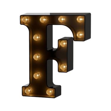 Imagem de Letreiro com letras do alfabeto preto iluminado, letreiro de LED para luz noturna, bar, Natal, Halloween, aniversário, casamento, decoração de quarto F