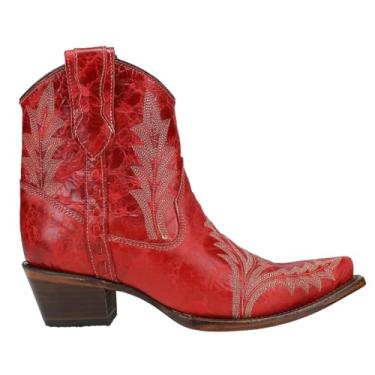 Imagem de Corral Boots Botas femininas casuais bordadas, bico curto, salto baixo, 2,5 a 5 cm - vermelha, Vermelho, 39