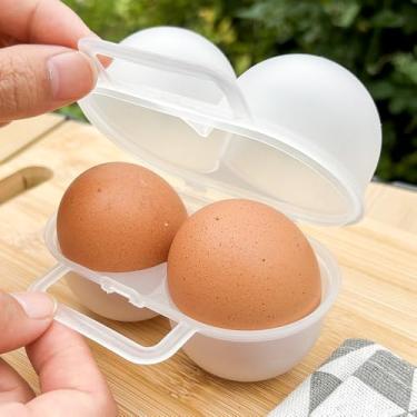 Imagem de Caixa portátil de armazenamento de ovos com 2 grades de plástico durável e dispensador de geladeira para economizar espaço