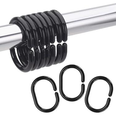 Imagem de 24 anéis de cortina de chuveiro de plástico em forma de C gancho de cortina de chuveiro gancho de cortina de chuveiro para banheiro e chuveiro (preto)