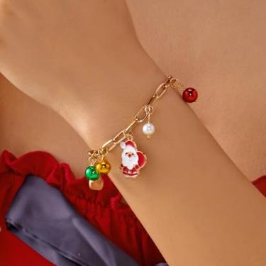 Imagem de Pulseiras de Natal com berloques para mulheres, pulseiras de contas, pulseiras de tapa, joias de Natal, decorações de árvore de Natal, presentes, acessórios