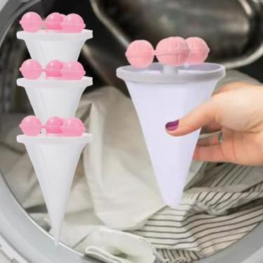Imagem de 3 peças reutilizáveis saco de filtro de máquina de lavar roupa flutuante apanhador de cabelo malha bola de lavanderia, ferramentas de limpeza, rosa