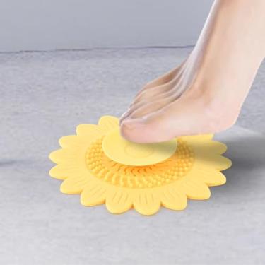 Imagem de 1 filtro de drenagem com design de flores - coletor de cabelo premium e protetor de chuveiro para evitar entupimentos, capa de ralo de piso de banheiro elegante para casa (amarelo)