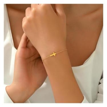 Imagem de Pulseira cruzada para mulheres, banhada a ouro, delicada, ajustável, de aço inoxidável, moderna, para casamento, dama de honra, joias para presentes, One Size, Metal, Sem Pedra Preciosa