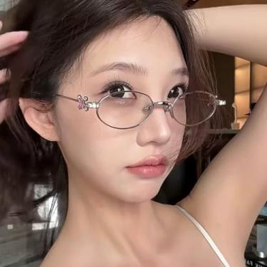 Imagem de 1 peça de óculos de armação oval de metal feminino retrô elegante óculos decorativos strass 14,9 x 3,5 x 14 cm