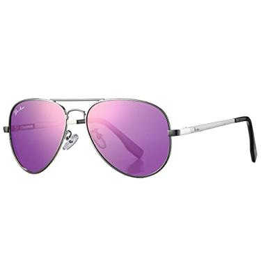 Imagem de Óculos de sol aviador polarizados para homens e mulheres, proteção UV, 58 mm, Prateado roxo espelhado, Medium