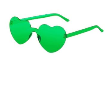 Imagem de Óculos de sol em forma de coração para mulheres, colorido, divertido, moderno, transparente, coração, lembrancinha de festa, Verde