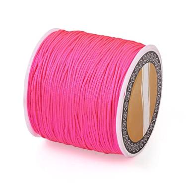 Imagem de 100 jardas/rolo 0,8 mm fios trançados de nylon rosa profundo cordão de nó chinês para joias cordão de miçangas para artesanato faça você mesmo Kumihimo pulseiras de macramê para fabricação de
