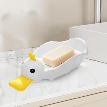 Imagem de Saboneteira de banheiro com orifício de drenagem, suporte de sabão de plástico fofo com formato de pato, suporte de sabão em barra engraçado com padrão de desenho animado para banheira, cozinha