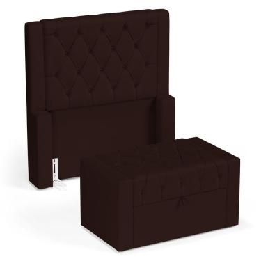 Imagem de Cabeceira E Calçadeira Báu Solteiro Atena 90cm Capitonê Sintético Marrom - Desk Design