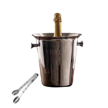 Imagem de Balde de gelo de aço inoxidável bicamada preservação do calor isolamento frio bonito KTV champanhe vinho tinto cerveja gelo bloco de gelo balde comercial (prata, alça prata)