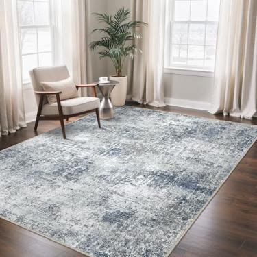 Imagem de GENIMO Tapetes laváveis de 20 x 25 cm para sala de estar e quarto, tapete antiderrapante abstrato moderno, macio, contemporâneo, para sala de jantar, cozinha, azul jeans claro