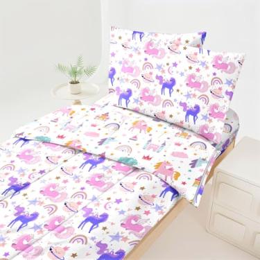 Imagem de Dearller Jogo de cama solteiro com zíper de unicórnio, para meninas, edredom solteiro com zíper, tudo em um