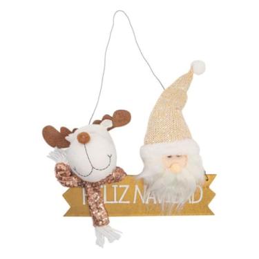 Imagem de Bonecos com Placa Papai Noel Caramelo begê Dourado para Pendurar Porta 30x25cm Natal Árvore Led Luzes Guirlanda Natal