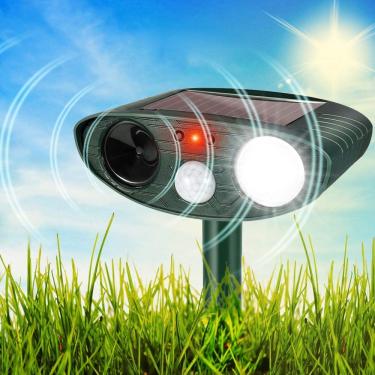 Imagem de Deterrente Ultrassônico para Gatos com Energia Solar Repelente de Animais Sensor Movimento e Luz Piscante Jardins Cães Raposas Pássaros