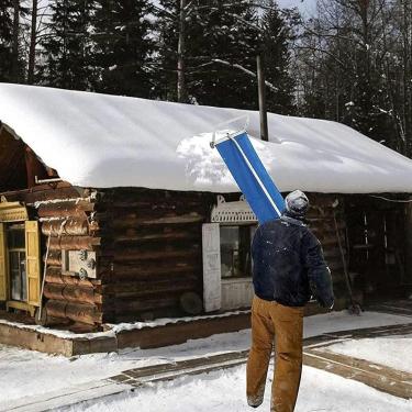 Imagem de Ferramenta de remoção de ancinho de telhado de neve de alumínio para pá de neve, 1,5 m a 20 m, haste ajustável, 5 seções com alça antiderrapante e rodas de proteção para limpeza de folhas de telhado