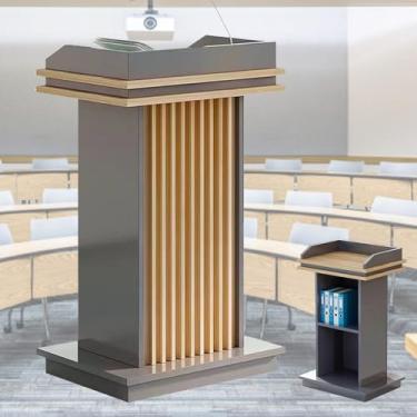 Imagem de JYXYXSCP Suporte de pódio portátil, suporte de palito de madeira com armazenamento de 2 níveis, suporte de púlpito de igreja para reuniões, discursos (A)