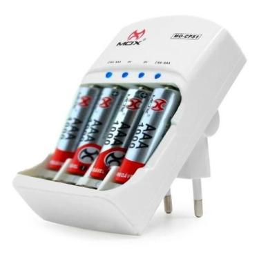 Imagem de Kit 4 Pilhas AAA Palito Recarregáveis Premium com Carregador Rápido Bi