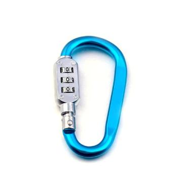 Imagem de ZHome Chaveiro de cadeado de combinação de 3 dígitos sem chave - chaveiro de bloqueio de código mosquetão para esportes, viagens, exterior, azul (pequeno), 1 peça/conjunto