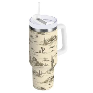 Imagem de xigua Copo vintage Western Cowboy de 850 g com tampa e canudo, aço inoxidável de vácuo duplo isolado garrafa de água esportiva suporte para copo de café de viagem à prova de vazamento para bebida