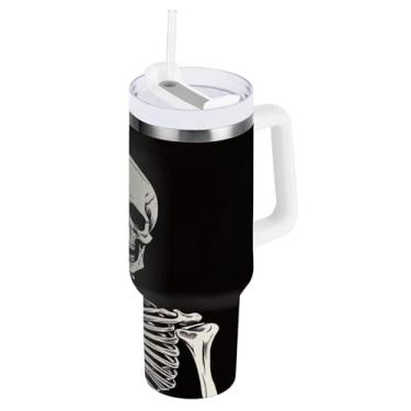 Imagem de Blueangle Copo isolado de 850 g com alça e tampa de canudo - Caneca de viagem de aço inoxidável à prova de vazamento, garrafa de água engraçada a vácuo de parede dupla (840)