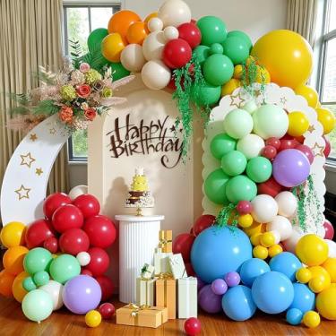 Imagem de Kit de guirlanda de arco de balões coloridos arco-íris, 127 peças de balões coloridos, cores sortidas, tamanhos diferentes, globos de cores para festas de aniversário, festa de aniversário