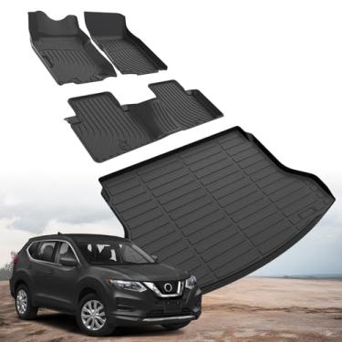Imagem de Tapetes de chão e forro de carga para Nissan Rogue 2014-2020, forro de piso de ajuste personalizado TPE para Nissan Rogue antiderrapante frontal e 2ª fileira e tapete de porta-malas