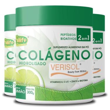 Imagem de Kit 3 Colágeno Hidrolisado Verisol Unilife sabor Limão 300g