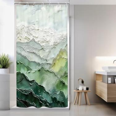 Imagem de Mitpok Green Mountain Cortina de chuveiro pequena 36Lx72H RV abstrata moderna natureza minimalista colinas pintura a óleo natural paisagem decoração de banheiro cortina de banho estética poliéster