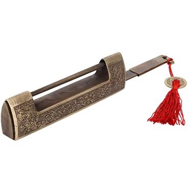 Imagem de Hyuduo Antiguidades Chinesas Padlock Retro Brass Brass Lock Com Padrão clássico. Trava Decorativa retrô Exclusiva para Armários de Caixas de Madeira e Mais Ideal para Colecionáveis e