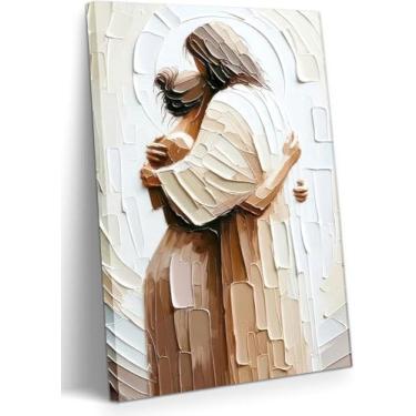 Imagem de KADEYEE Jesus Embracing Woman Canvas Wall Art Woman Lying Safely In The Arms Of Jesus Wall Decor Religious Christian Prints Poster Pictures Home Decor for Bedroom Living & Prayer Room 40.6x61.0 cm