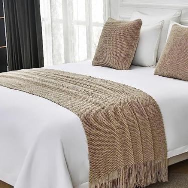 Imagem de JONKMY Colcha de cama de corredor de cama moderna cor sólida tricotado cobertor de cama borla luxo macio confortável roupa de cama protetor para pé da cama toalha de cama decoração - cáqui ||45 * 45
