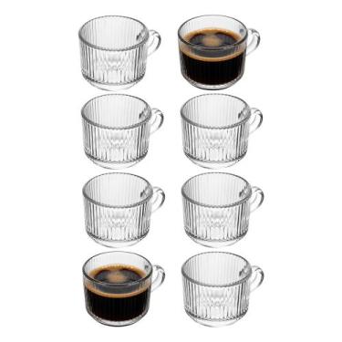 Imagem de Jogo 8 Xícara de Café de Cristal com Alça Lines Vidro Transparente Can