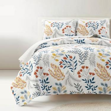 Imagem de Lush Decor Conjunto de 3 peças de colcha floral botânica boho king/California King, amarelo e multi - conjunto de cama floral - colcha reversível - estampa de flores - decoração de quarto escandinavo