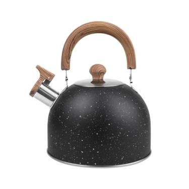 Imagem de Chaleira Inox com tampa bico de Apito chá café Fogão Gás Elétrico e Indução Ferve Rápido para cozinha，Ideal para Cafézinho Diário no Brasil(Preto)