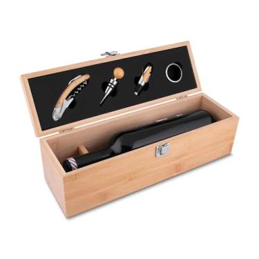 Imagem de Kit Vinho com Caixa de Bambu Saca-rolha, Corta-gotas, Bico e Tampa