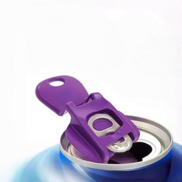 Imagem de 6 abridores de abas coloridos e capas de bebida à prova de vazamento – Abridor de lata de refrigerante com uma mão e tampas protetoras reutilizáveis