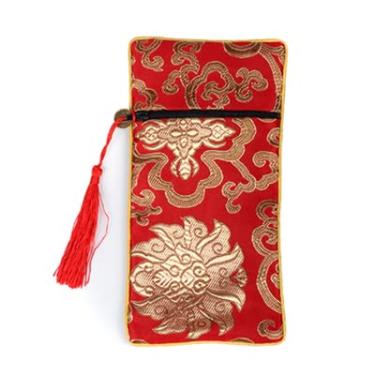 Imagem de Only My Live Home Bolsa com zíper floral para armazenamento de telefone, brocado de seda chinesa, feminina, com zíper, capa de celular com borla, capa universal para celular (10 x 19 cm, vermelha, 5