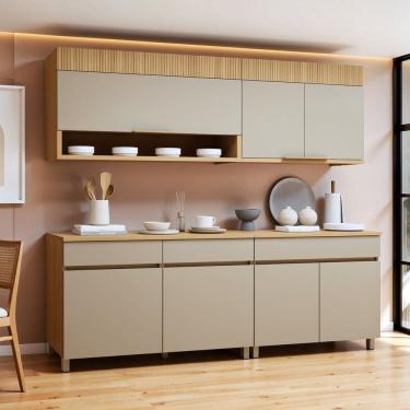 Imagem de Cozinha Completa Modulada 4 Peças 7 Portas 3 Gavetas 100% Mdf Realeza Premium Carvalho/Greige