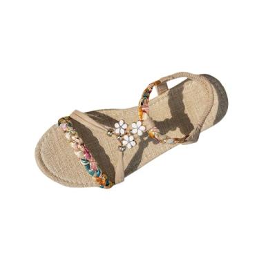 Imagem de Sandália de praia feminina casual com bico redondo e salto baixo, Bege, 34