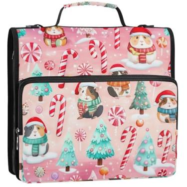 Imagem de 3 fichários para fichários de 3,5 cm Anel D peculiar para férias, alegre, rosa, com zíper, fichário organizador com alça, bolsa escolar básica, portfólio básico e estojo para pasta, 34,5 x 31,5 x 8,9